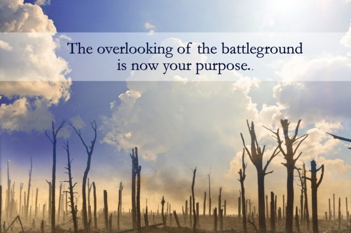 The overlooking of the battleground is now your purpose.