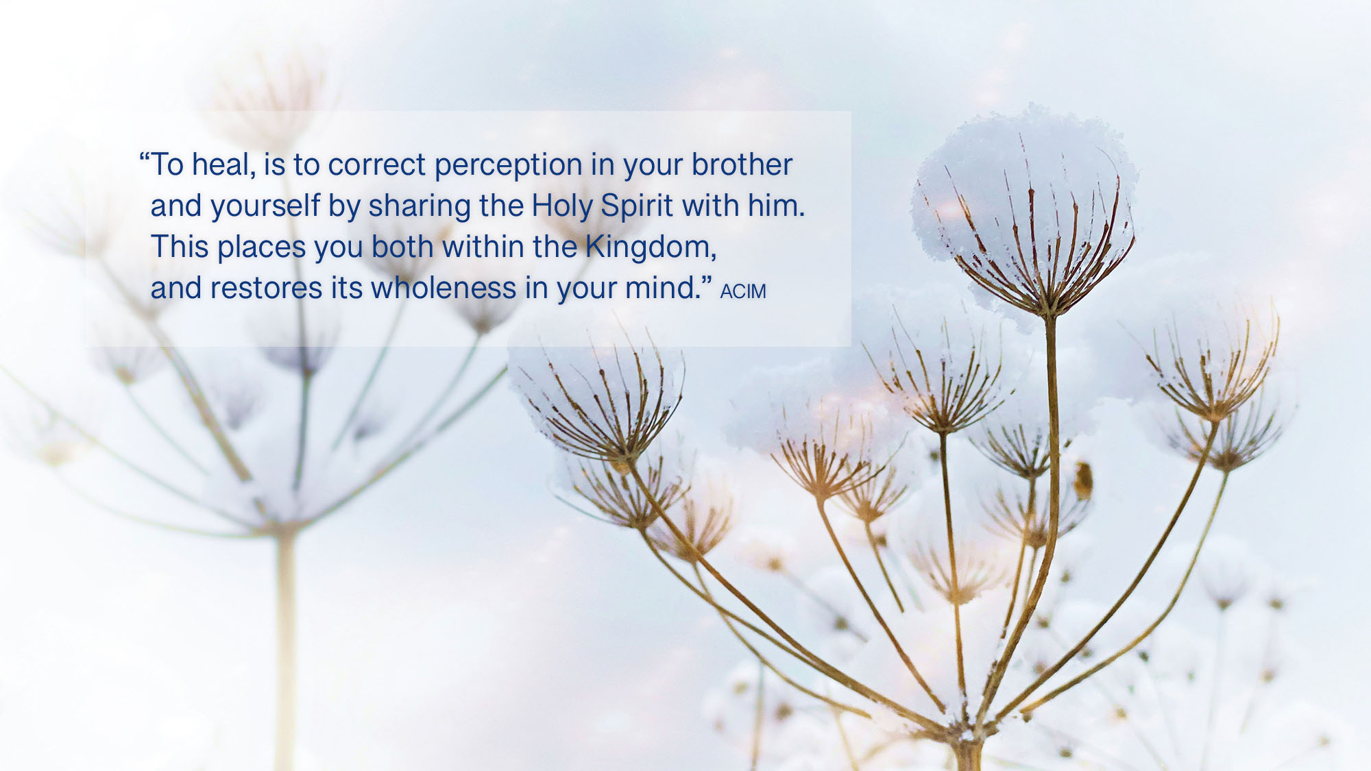 To heal, is to correct perception in your brother and yourself by sharing the Holy Spirit with him. This places you both within the Kingdom, and restores its wholeness in your mind