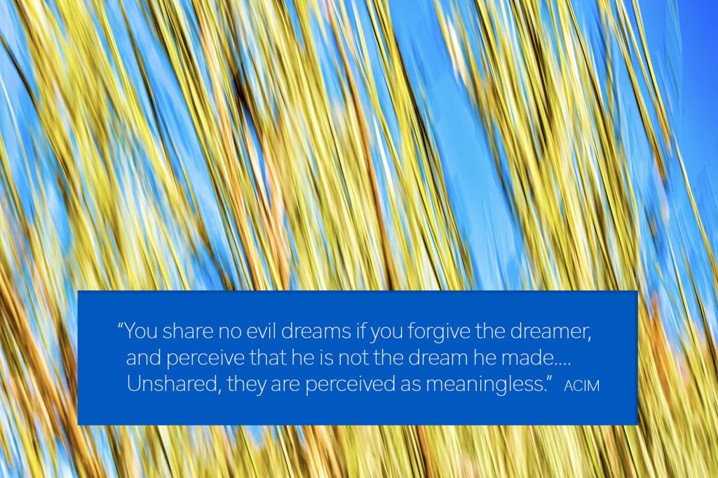 You share no evil dreams if you forgive the dreamer, and perceive that he is not the dream he made.... Unshared, they are perceived as meaningless.